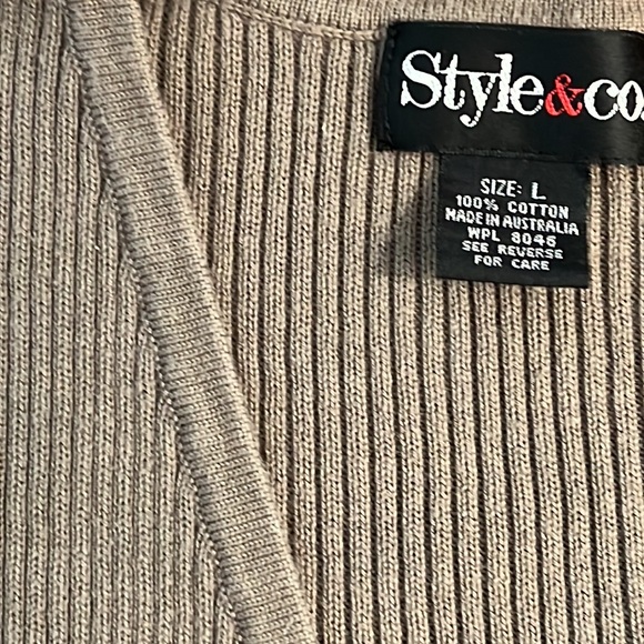 Style & Co Taupe V Neck Cardigan. - Picture 2 of 3